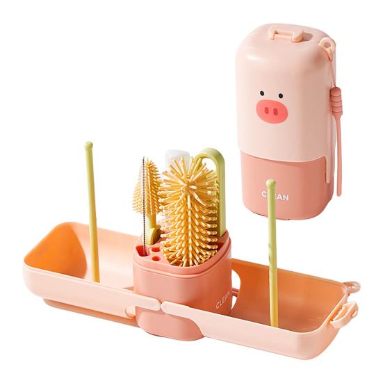Cup Brush Food Grade Multifunctional 7-in-1 Cleaning Drying Set Portable Travel Storage Box Baby Feeding Bottle Cleaner
