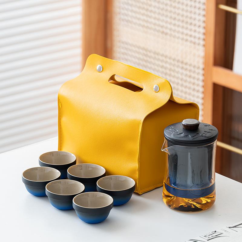 Advanced glass gradual change Guanshan portable travel tea set Kuaike cup Kung Fu tea set glass hand grab teapot gift