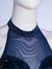 Women Gymnastics Unitard Halter Backless Sequin Bodice Hollow Out Waist Sheer Mesh Leggings Built-in Briefs Rompers Jumpsuit for Competition Stage