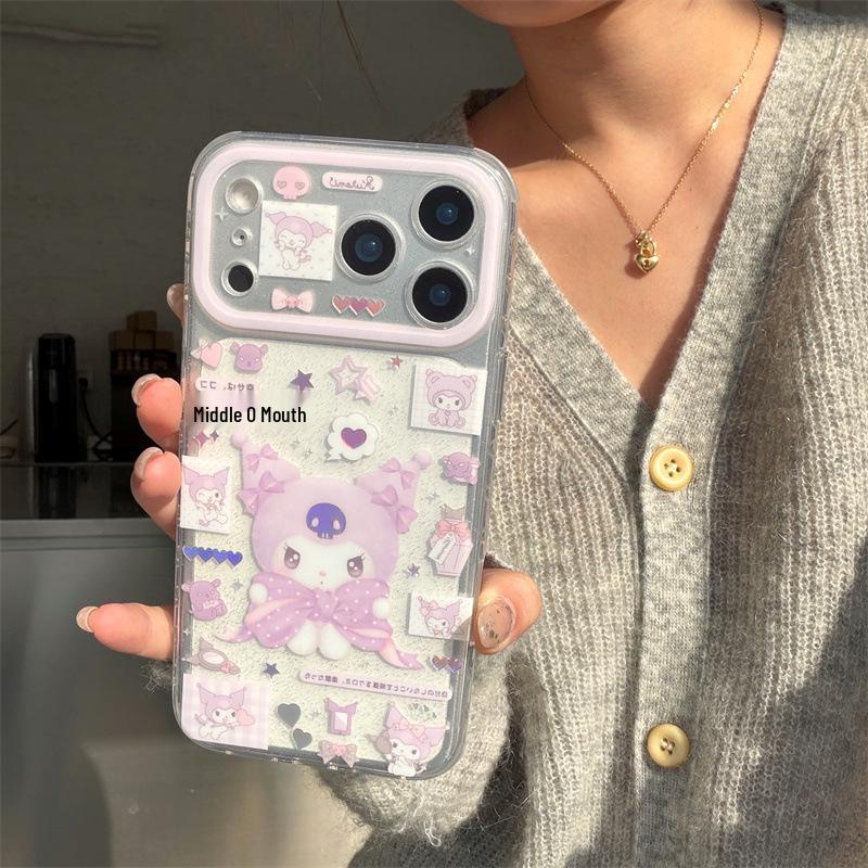 Мультяшный лазерный чехол Kuromi для iPhone 17/16 Pro Max/15/14 с сердцем для девочек