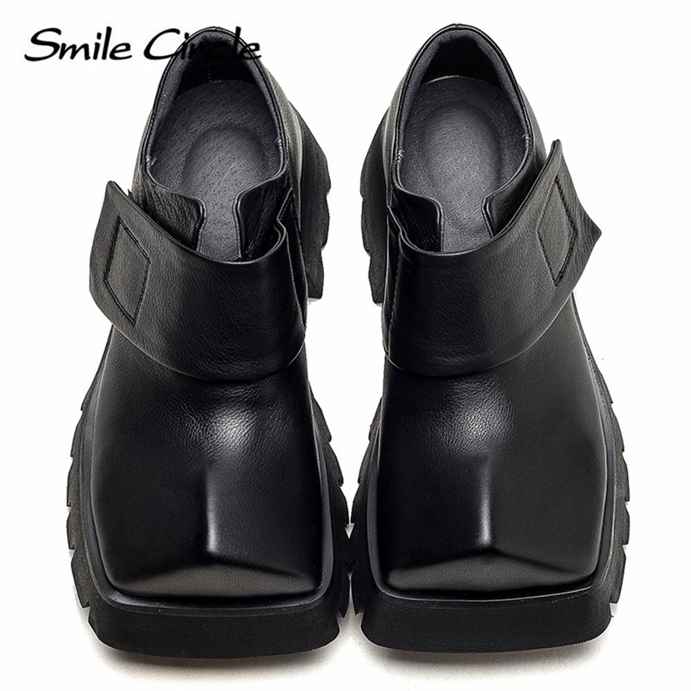 Женские туфли на плоской подошве из натуральной кожи, туфли на платформе с квадратным носком, низкие туфли, модные повседневные туфли на толстой подошве