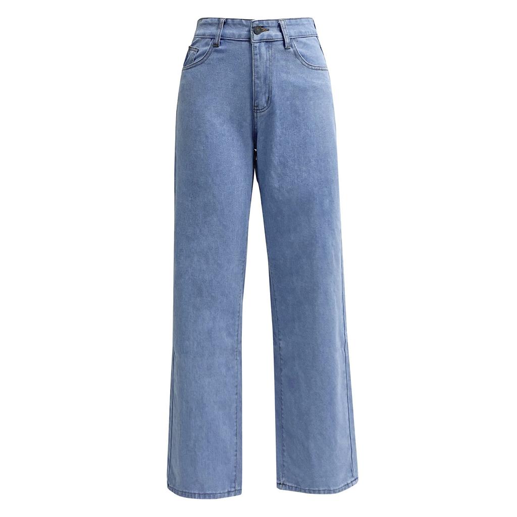 Women's High Waist Washed Women's Jeans Fashionable Versatile Straight Leg Pants