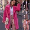 2024 Spring Autumn Blazer Collar Faux Fur Coat Women Rose Red Fluffy Jacket Laides Casual Plush Outerwear Factory Sell Mid Long Plus Size