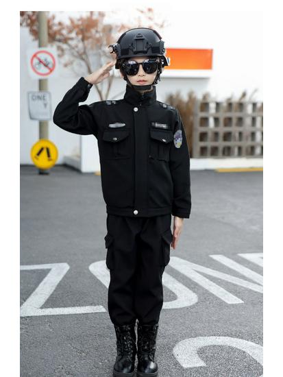 Детский полицейский костюм - Зимний бархатный наряд для выступлений для мальчиков и девочек в детском саду