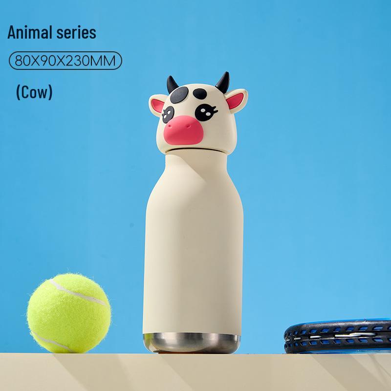 Детский термокружка объемом 450 мл с креативным дизайном в виде животных и крышкой в виде головы животного.