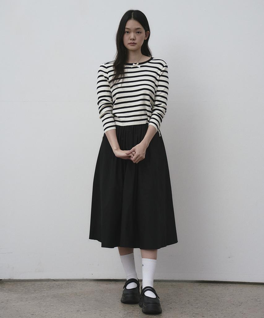 THE GREEN LAB Striped Shirred Knit [White]