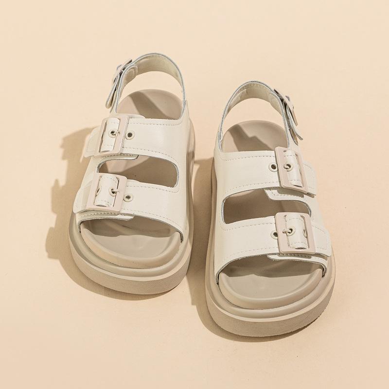 2025 Летняя обувь Женские сандалии из натуральной кожи Плоские нескользящие брендовые женские сандалии из коровьей кожи