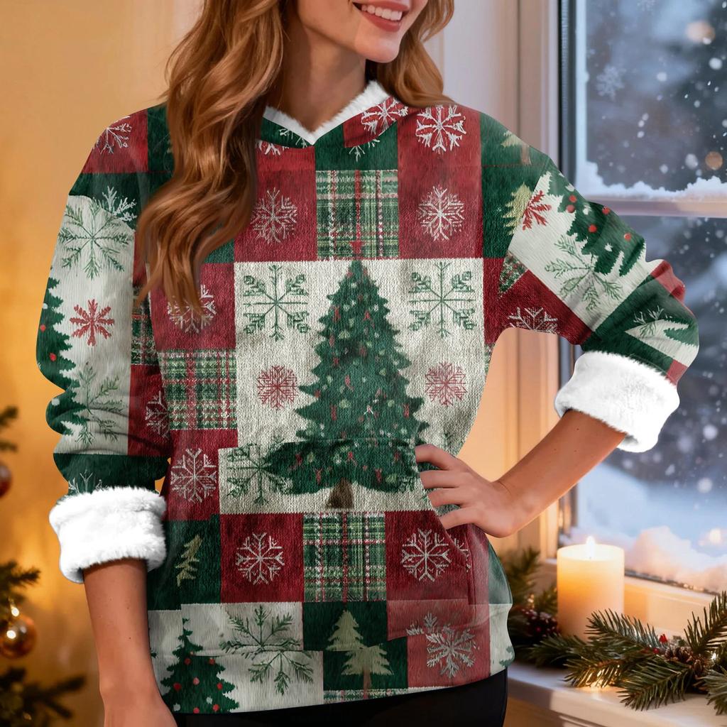 Женская модная повседневная толстовка с капюшоном и длинным рукавом с рождественским принтом