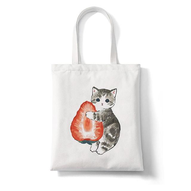 Harajuku Kawaii Cat Cartoon Canvas Bag Shopper Bag Letter Print Large Capacity Houlder Bags Shopping Bag Casual Fashion Tote Bag