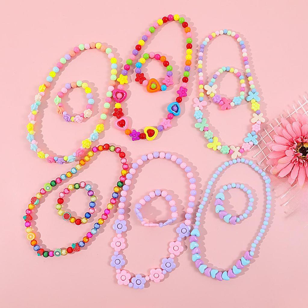 Детский комплект из цветочного ожерелья и браслета – цветные акриловые бусины