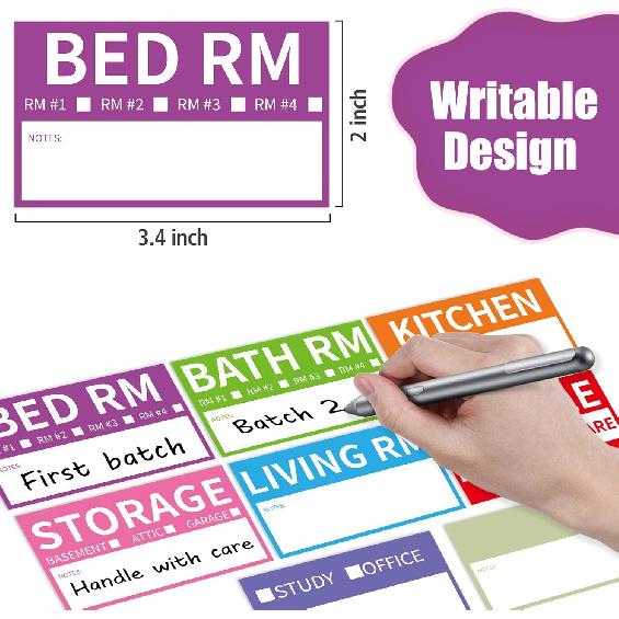 340 Home Moving Labels, 3.4 x 2 inches, 8-Color Coded Packing Box Stickers with Fragile and Blank izable Labels