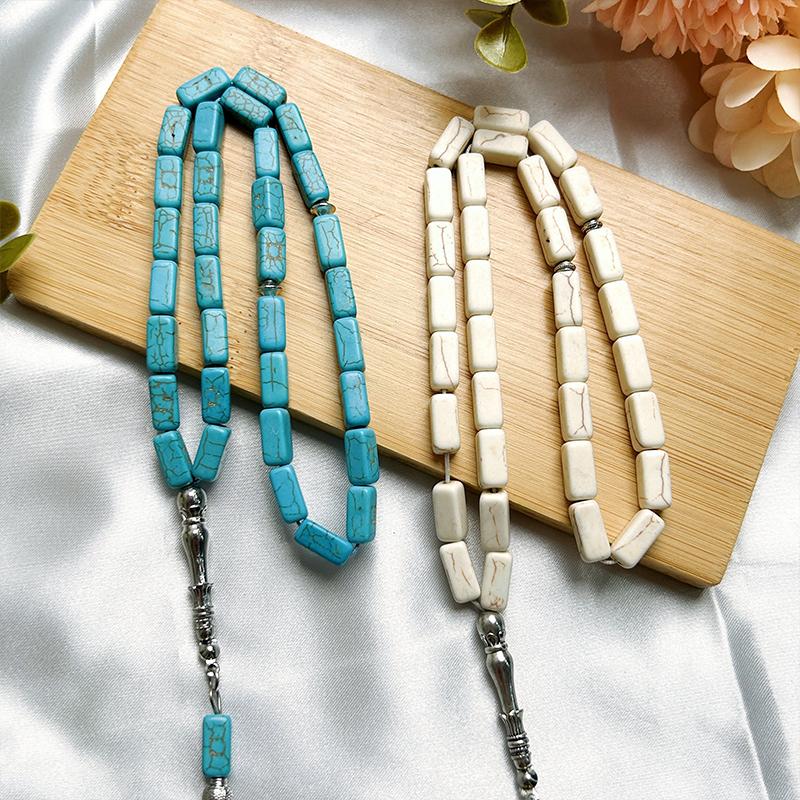1шт ручной счетчик мусульманские имитация бирюзовые классические не позолоченные прямоугольные каменные молитвенные четки праздничные случаи 33 бусины