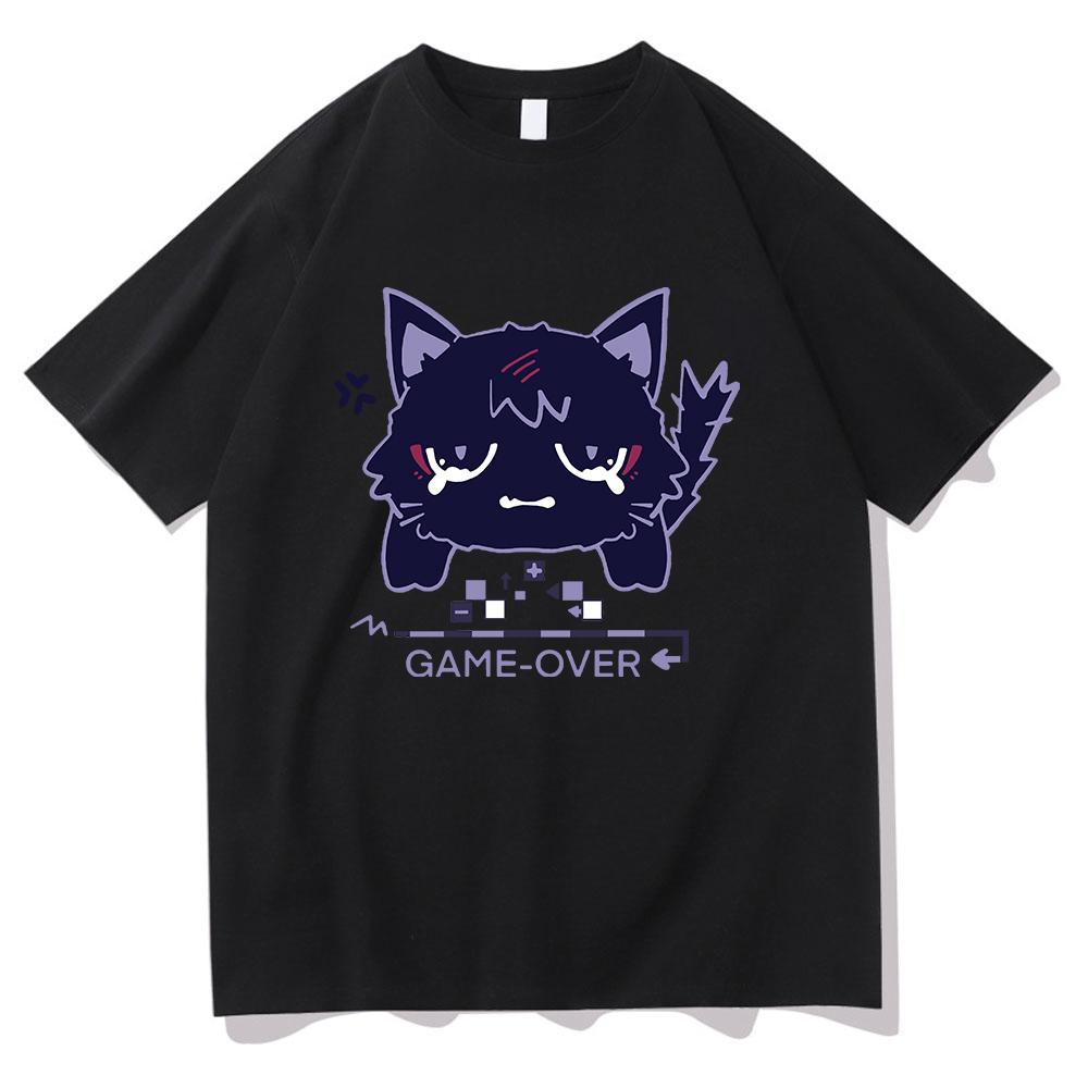 Футболка Genshin Impact Scaramouche Cat, симпатичная аниме-модная мужская/женская эстетическая футболка Wanderer, унисекс, высококачественные хлопковые футболки