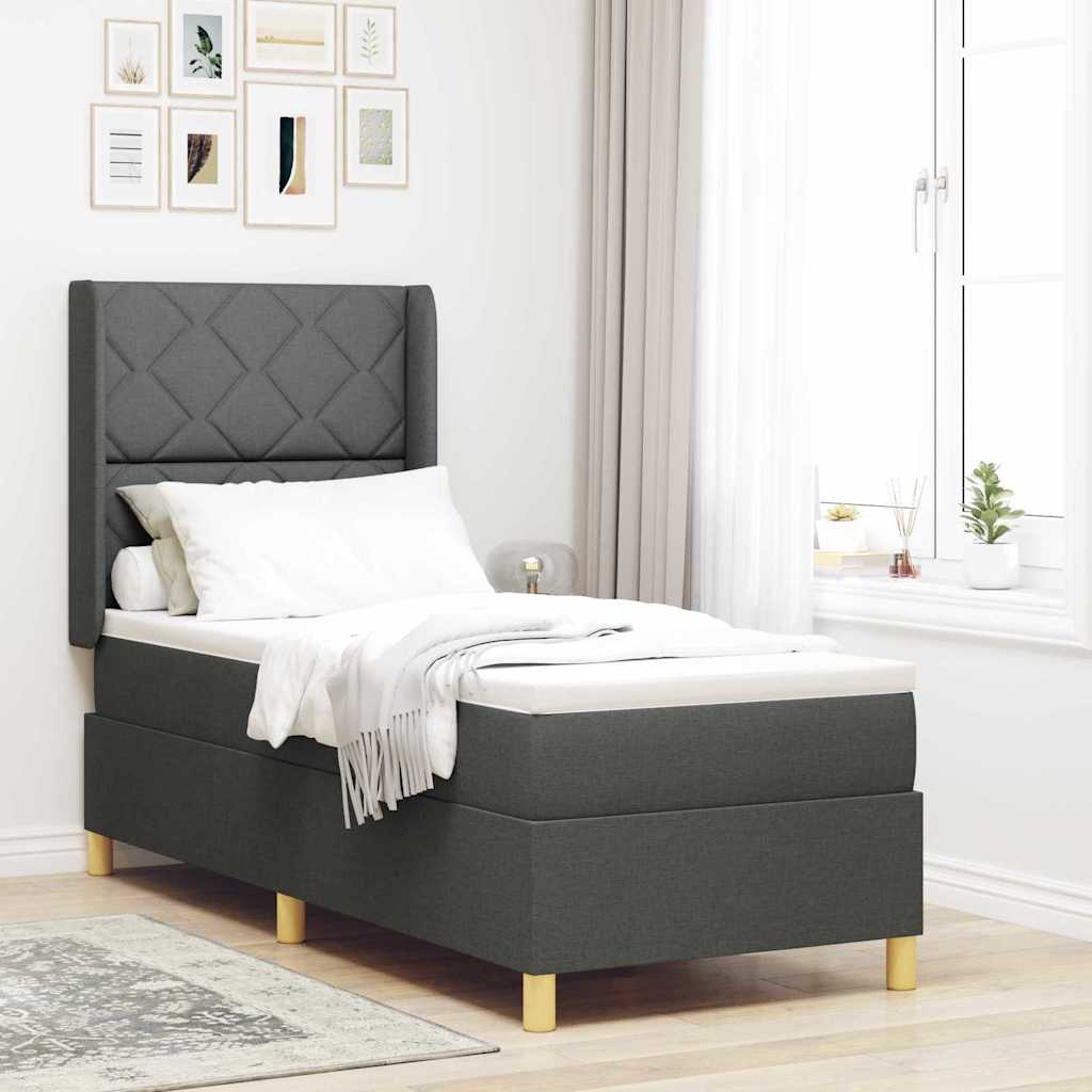 Boxspring Bed with Headboard Dark Grey 80 x 200 cm Fabric