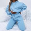 Women's Solid Color Hooded Pullover Sweatshirt Set with Long Pants Casual Pockets Spring Fall