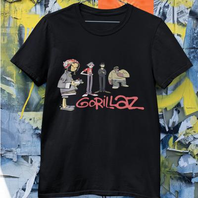 Черная футболка с графическим принтом группы в стиле мультфильма Gorillaz Альтернативная музыка