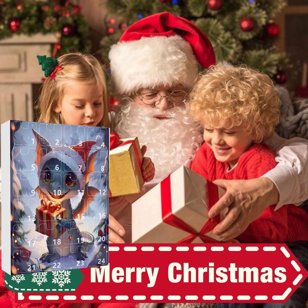2D Коробка-адвент-календарь, Рождественский календарь обратного отсчета (с декоративной игрушкой-драконом), 24-дневный рождественский адвент-календарь, украшение для рождественской елки