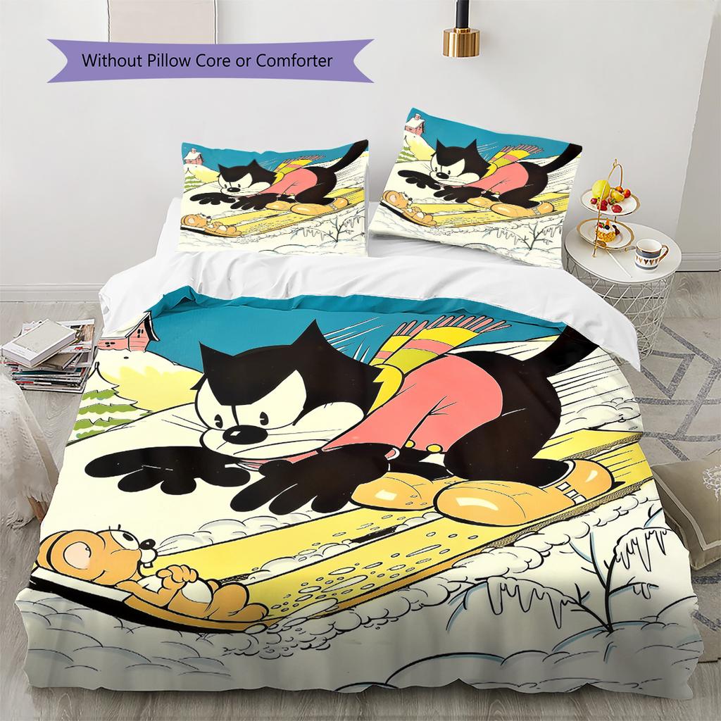 Felix the Cat  Pattern Bedding Quilt Set  Home Decoration  Gift (1 * duvet cover + 2 * pillowcase  without core)