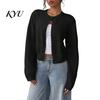 Women Spring Knitwear Cropped Cardigan Sweater, Button-Up Long Sleeve Knit Top, Breathable Office Wear Lightweight Crew Neck Sweater for Fall