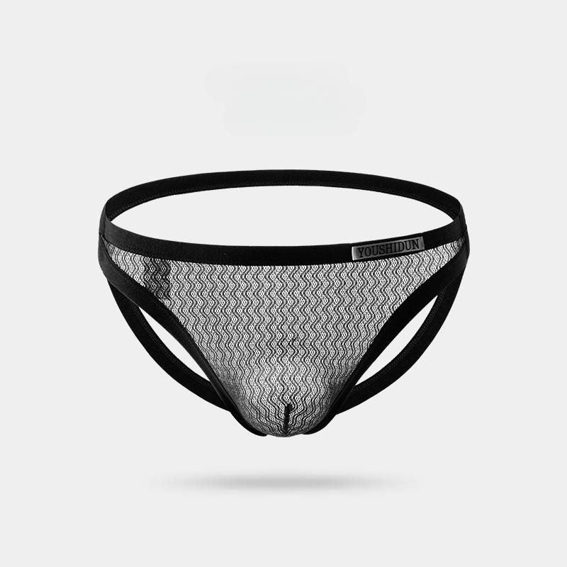 Мужские открытые трусики-стринги с открытой попоной, сетчатые трусы со средней талией, сексуальное однотонное нижнее белье с большими карманами для пениса