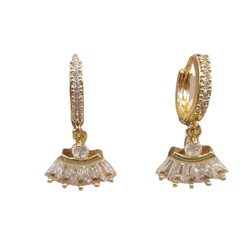 Корейские трендовые веерообразные серьги с цирконием для женщин, модные серьги золотого цвета, ювелирные изделия, свадебные аксессуары