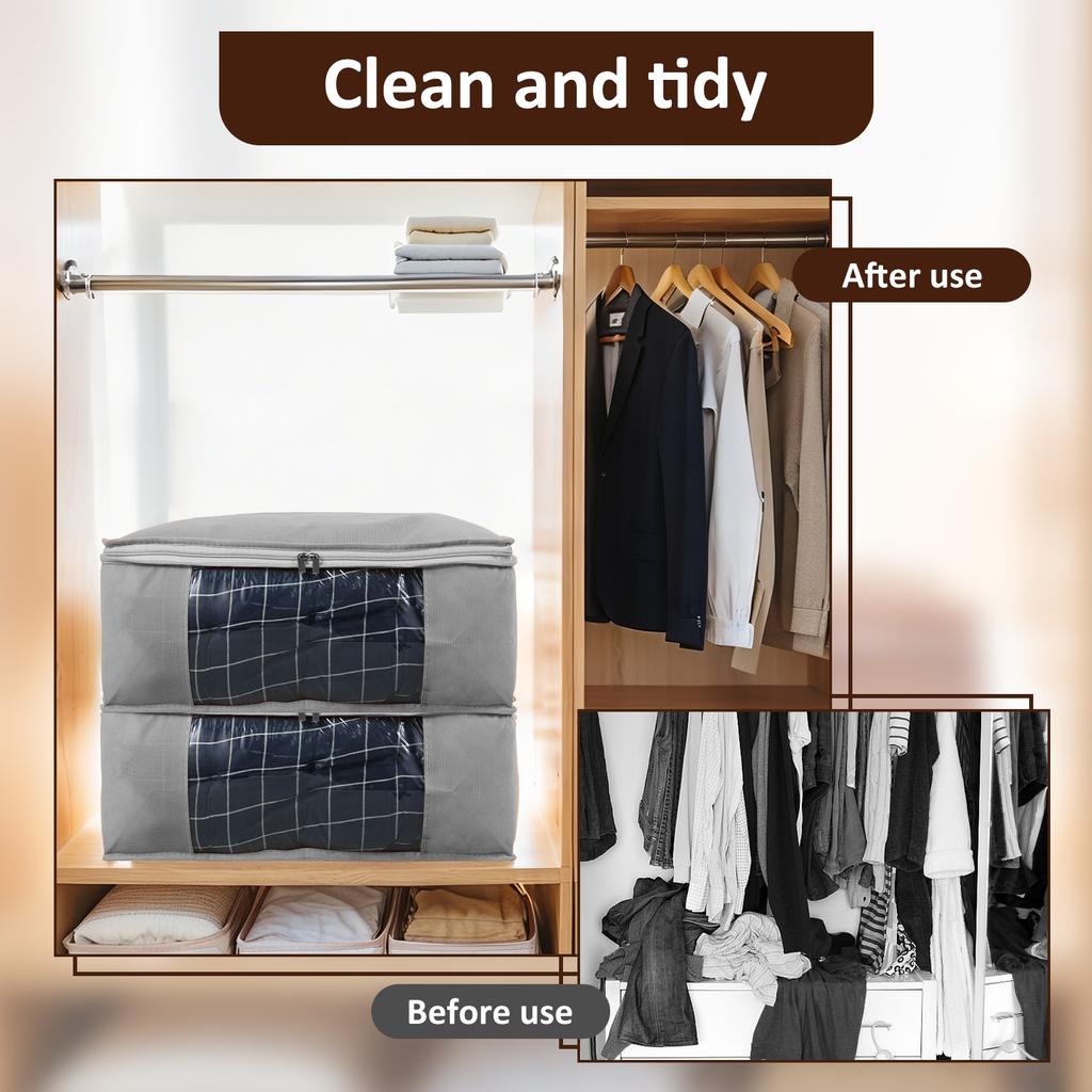 Складная сумка для хранения одежды Большая нетканая сумка-органайзер для одежды Сумка для подушек, одеял и пледов с видимым окном Домашний органайзер