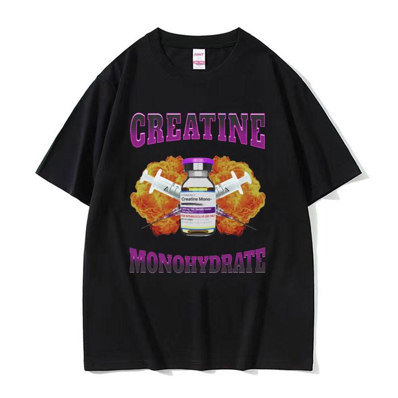 Свободная футболка с мемом про креатин моногидрат для спортзала, мужская и женская, модная хип-хоп футболка, винтажные хлопковые футболки с коротким рукавом
