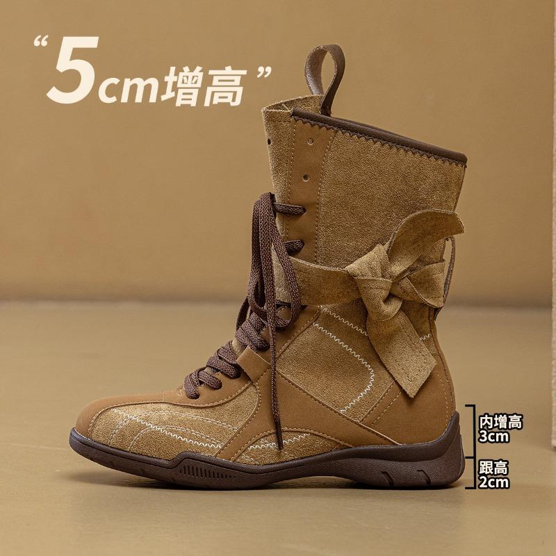 Retro Boxing Boots Women's Spring and Autumn New Maillard Style Outdoor Women's Boots Boots Street Shot Medium Tube Fashion Boots