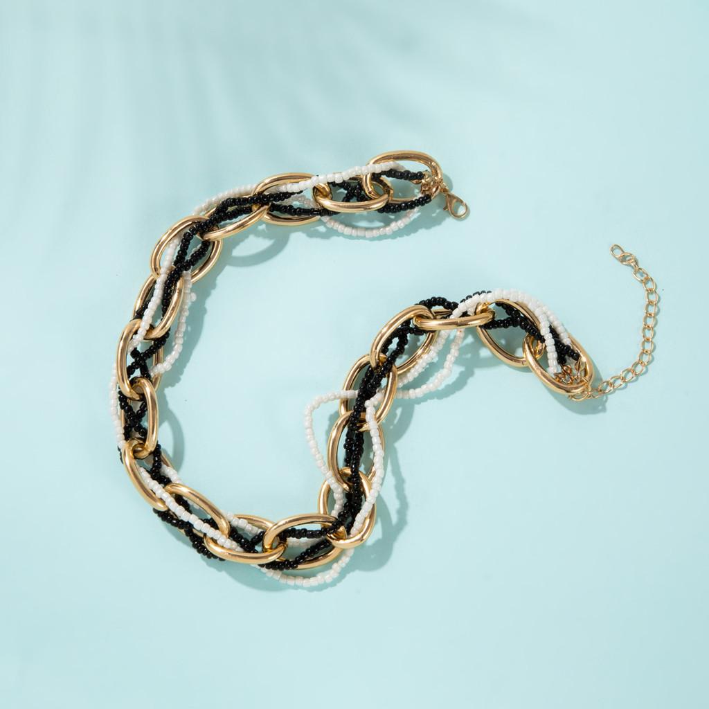 Stylish Geometric Multi-layer Beaded Necklace In Trendy Colors For Fashion Forward Women