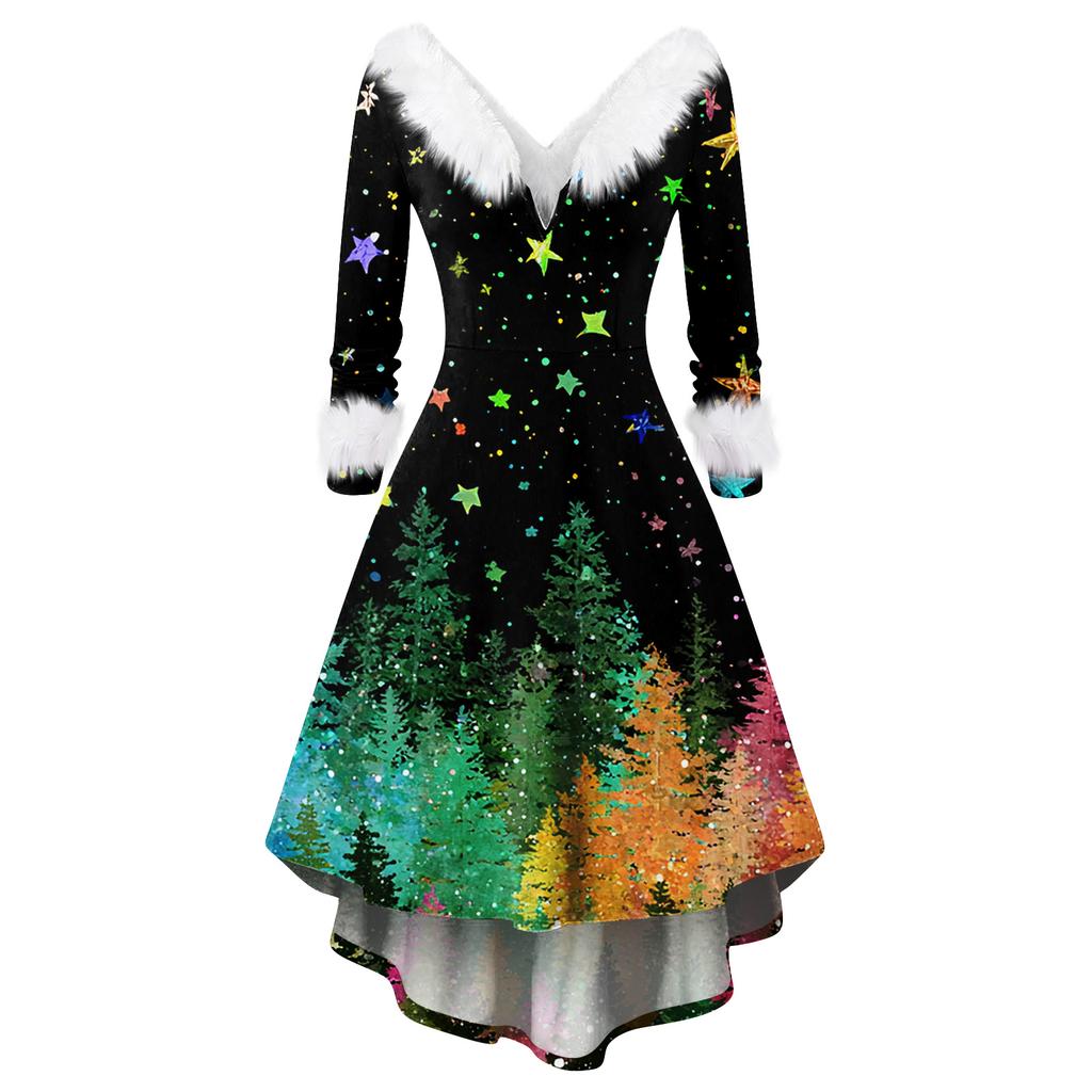 Женское модное повседневное приталенное платье с рождественским принтом для вечеринки с длинными рукавами