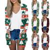 Рождественская женская модная повседневная куртка-кардиган средней длины с длинным рукавом и принтом