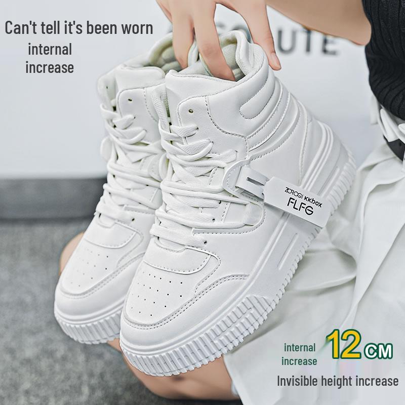 Белые кроссовки хай-топы Comic Con с внутренней высотой 10 см, толстая подошва 12 см - Модные повседневные спортивные кеды на доске в корейском стиле