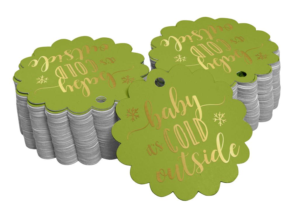 Inkdotpot Gold Foil Paper Hang Tags Baby It's Cold Outside Baby Shower Favor Tags 100