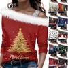 Женский осенне-зимний пуловер с длинными рукавами и одним плечевым ремнем с рождественским принтом