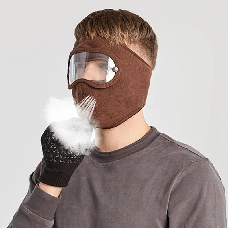 Winter Warm Face Mask Men Women Fleece Windproof Anti-fog HD Riding Goggles Thermal Cycling Skiing Full Face Protective Headwear