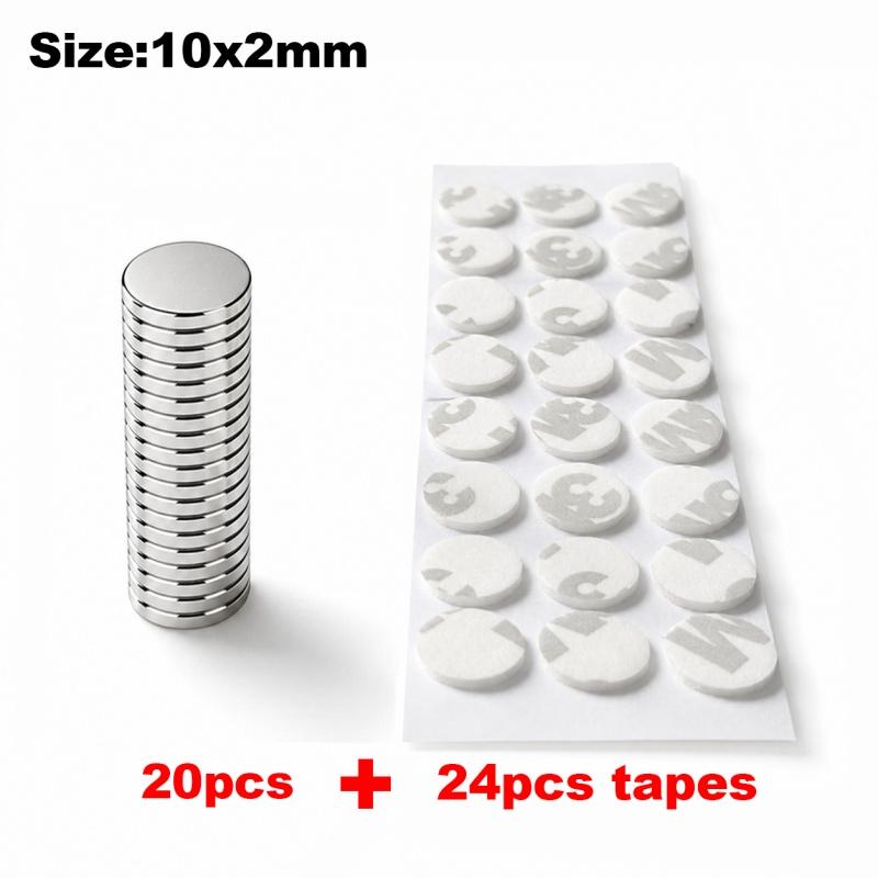 10/12/15/20mm Strong Magnets with Double Sided Adhesive Backing Round Permanent Powerful Neodymium Disc for Fridge Craft Sticker