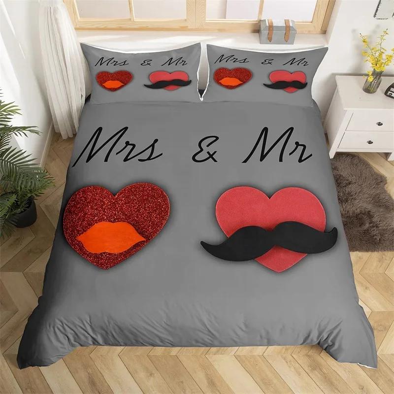 Mr Mrs Romantic Wedding Theme Comfortable Duvet Quilt Cover Pillowcase Bedding Set Children Bedroom Decoration Home Textile