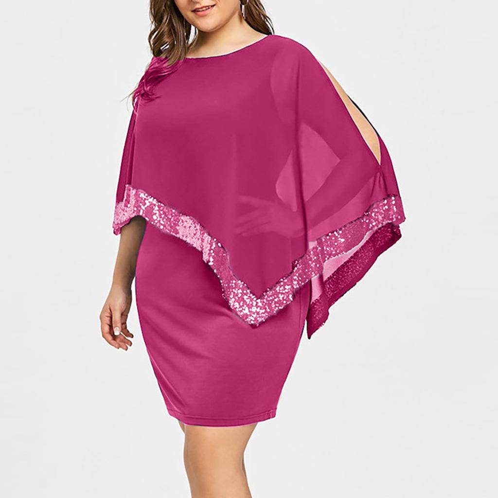 2024 Irregular Sequin Patchwork Plus Size Women's Dress - 8 Colors & Sizes Available