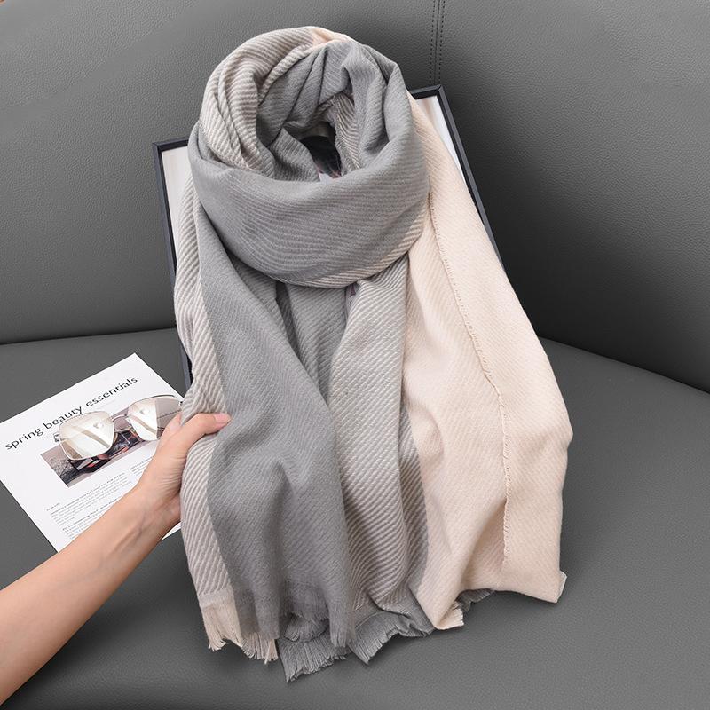 Double-Sided Color Matching Cashmere Scarf, Short Beard Scarf, Women'S Versatile High-End Warm Shawl