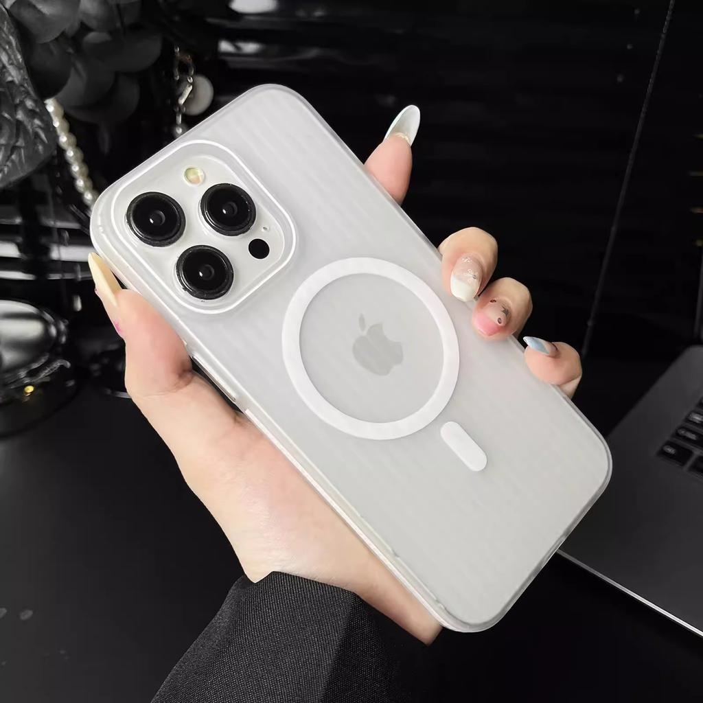 Corrugated Grating Magnetic Case Suitable for IPhone 16 Ice Fog PC Matte Phone Case Apple 15 Anti Slip Strip 14 Transparent