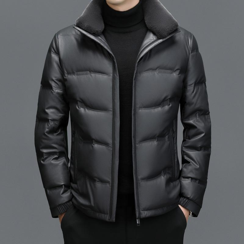 Large Size Men's Casual Sheepskin Down Jacket Warm Thickened Genuine Leather Jacket Men's Jacket Short Down Jacket