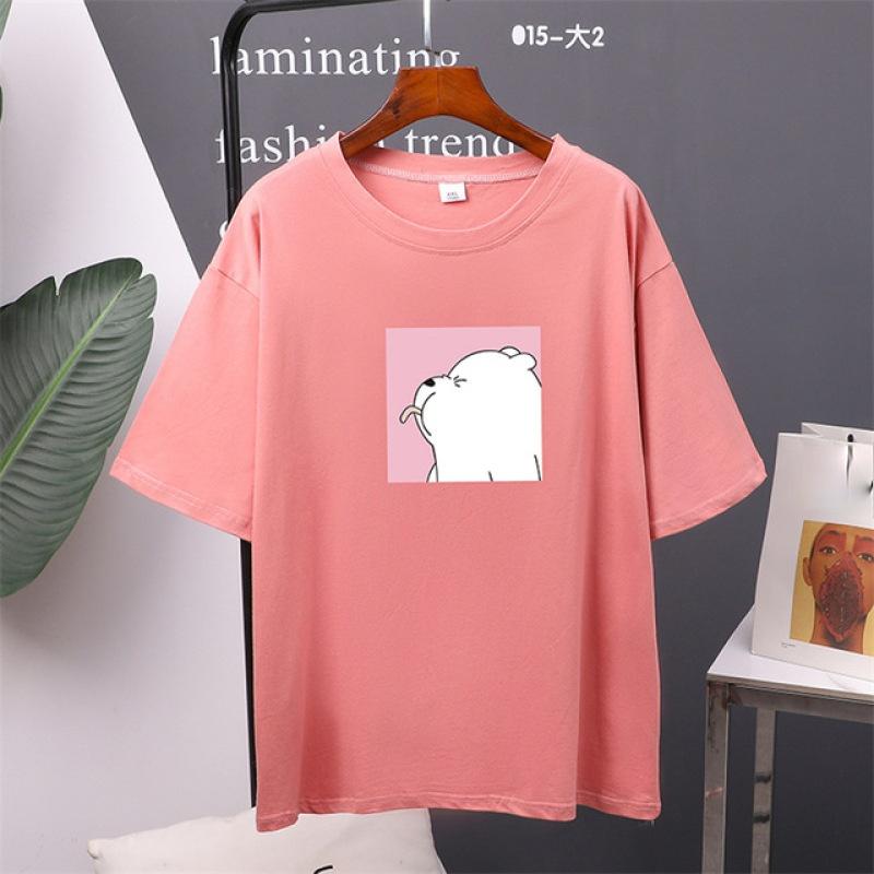TWINFLAMES Cute Bear Printed T Shirt Women Oversized Cotton Summer Tees Soft Female Jumper Top