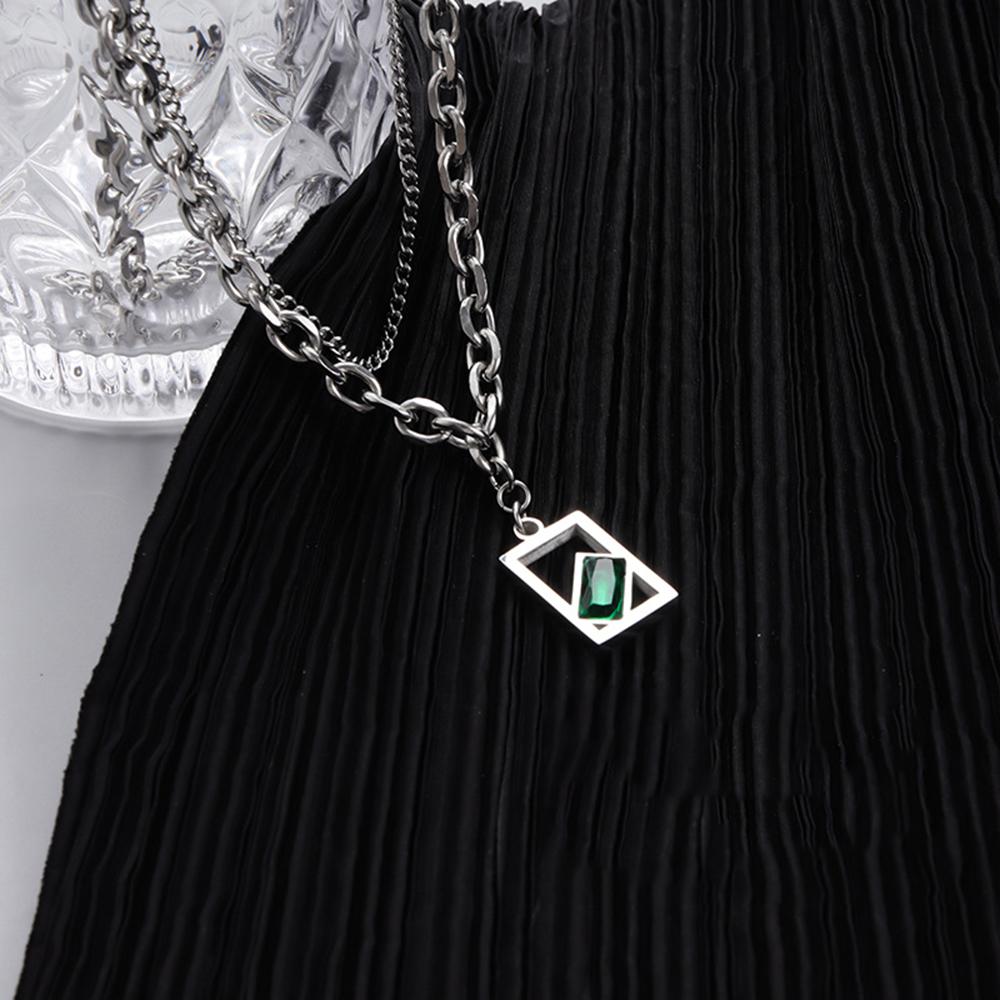 Модное двухслойное мужское ожерелье из нержавеющей стали с подвеской из зеленого кристалла, мужское ювелирное украшение для вечеринки, подарок друзьям