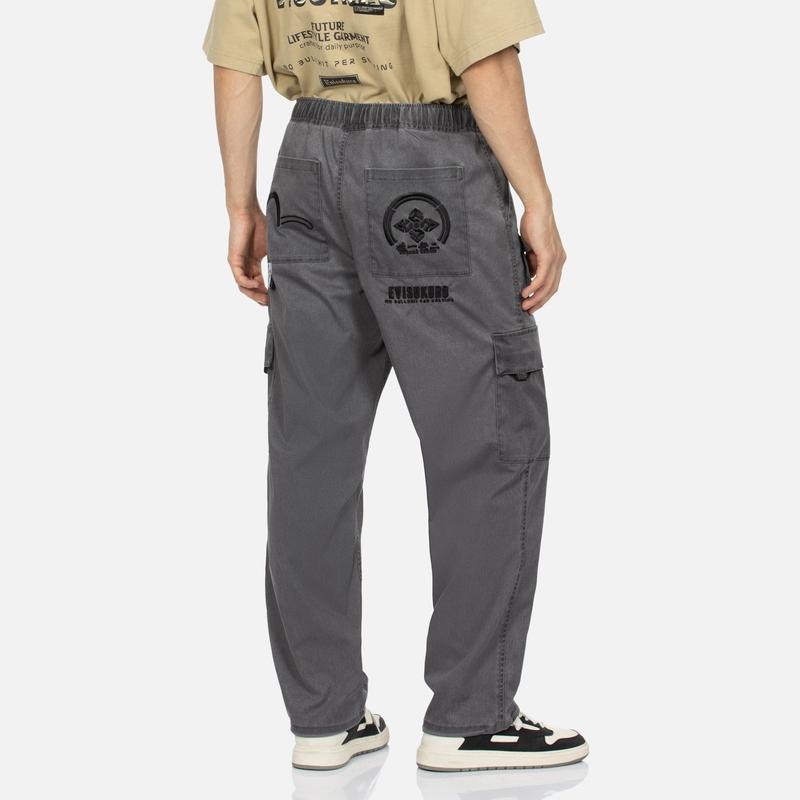 Evisu AW23 Семейство чаек Цветочный логотип Вышитые Повседневные брюки Мужские брюки Серый 2EAGNM3PO5133RXPS