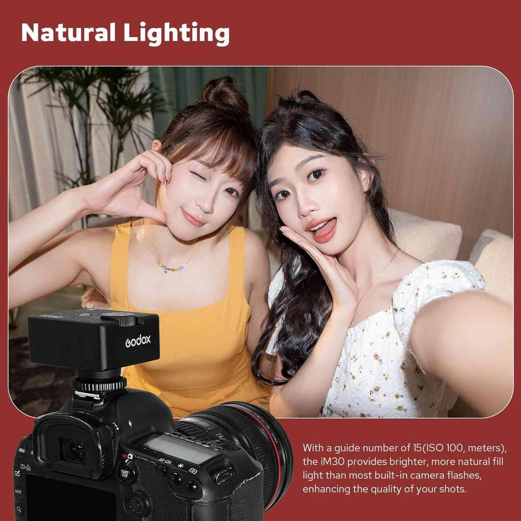 Godox iM30 Camera Flash Manual GN15 7 Levels Power Adjustment Optical Control Universal Hot Shoe Compatible with Cameras 6500K±200K S1/S2