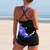 Women Bikini Two Piece Swimsuit Floral Print Cross Strap Halter Tankini Plus Size Set