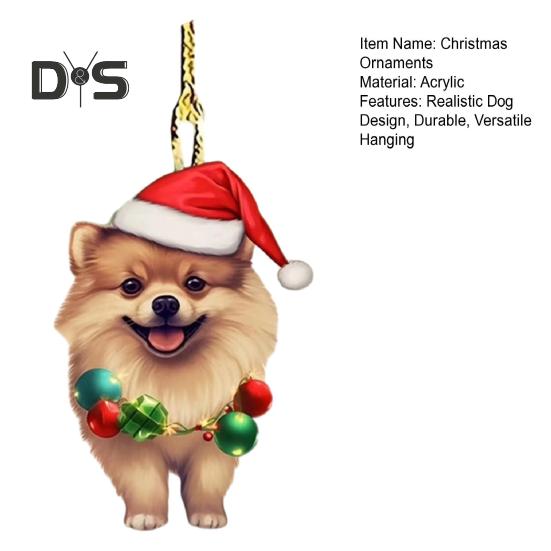 Рождественская собака, зеркало заднего вида, подвеска, украшение для автомобиля, милый щенок в рождественской шапке, украшения для рождественской елки, автомобильные аксессуары