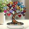 Heart Tree Ornament Desktop 2D Flat Acrylic Decoration Multi-Color Love Hearts Tree with Base for Home Table Decor Valentine's Day Gift