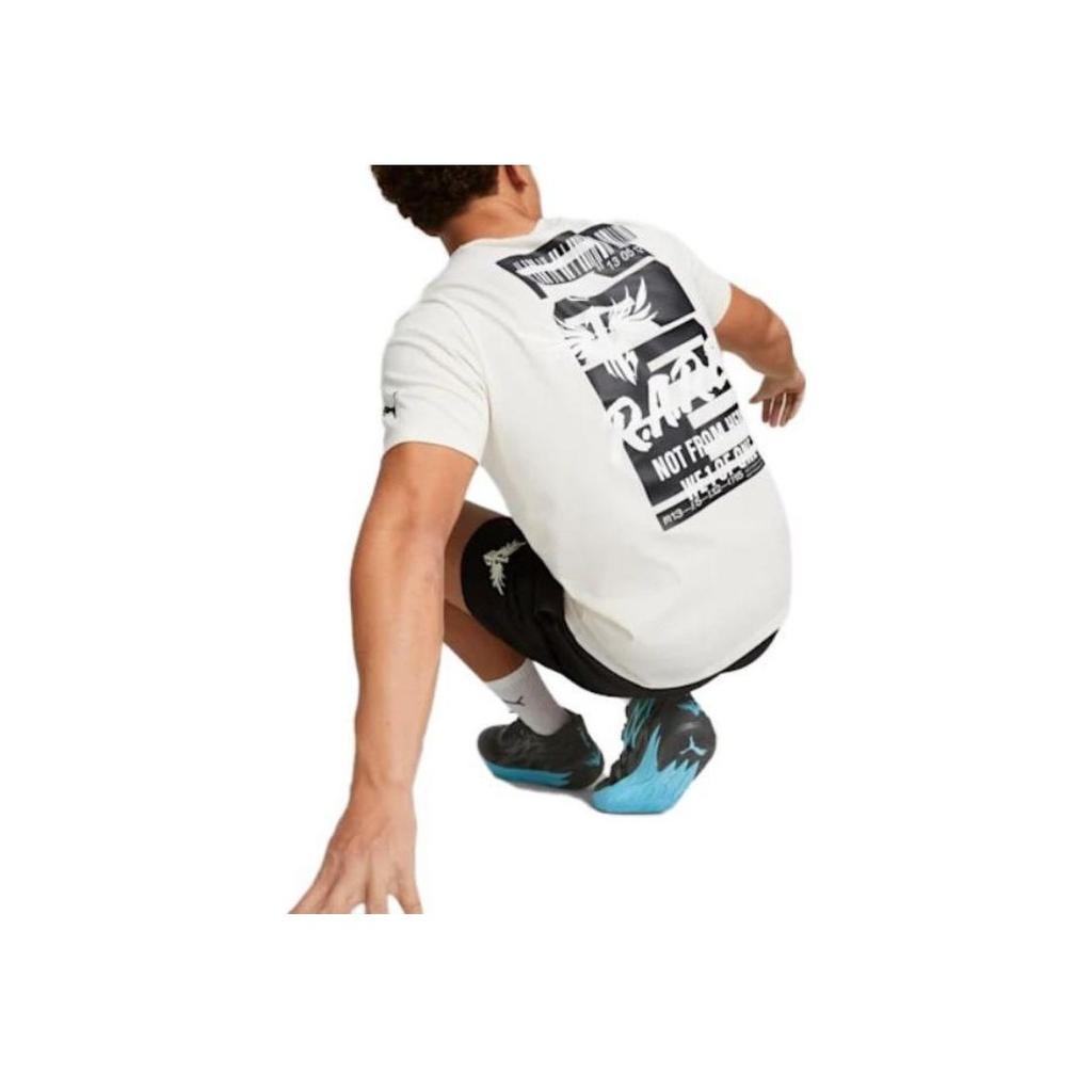 Puma Футболка для баскетбола X Lamelo Ball Whispers Mb.02 Melo Lonzo Ball с однотонным принтом и логотипом спереди, с круглым вырезом, с коротким рукавом, мужские топы 621721-01