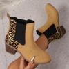 Fashion Leopard Print Chelsea Ankle Boots for Women Faux Suede Patchwork Chunky Heel Booties Woman Plus Size Fashion Short Botas Mujer
